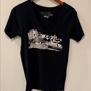 Volcom Black V-Neck Tee with Hawaiian Island Graphic